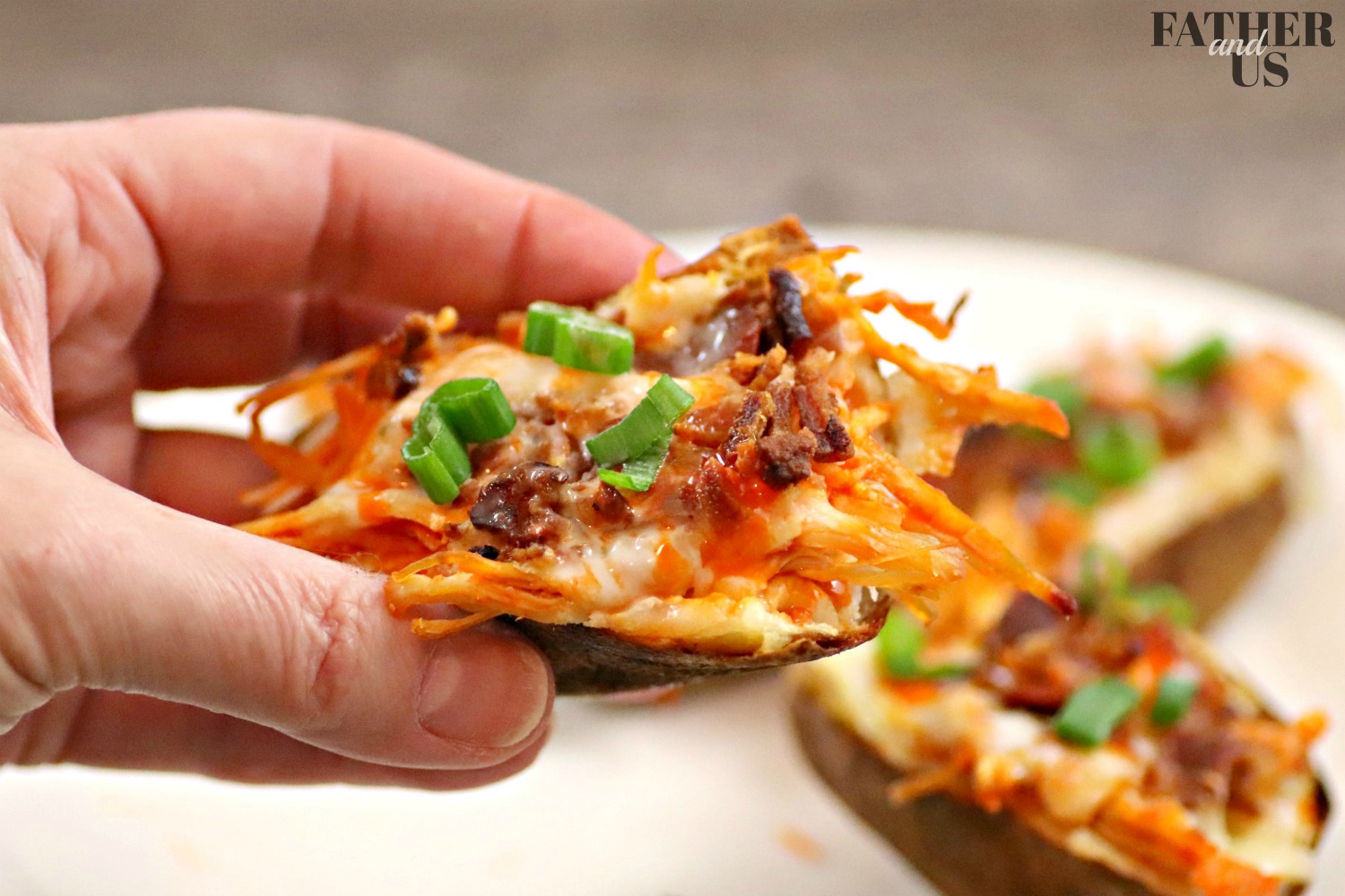 This Air Fryer Potato Skins recipe with buffalo chicken is a great appetizer or game day party food