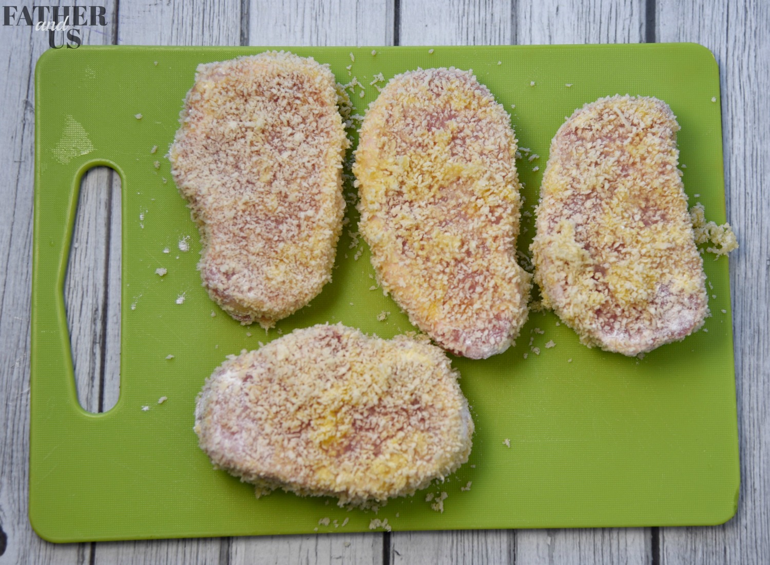 before you put Boneless Pork Chops in Air Fryer, coat them with panko, flour and egg