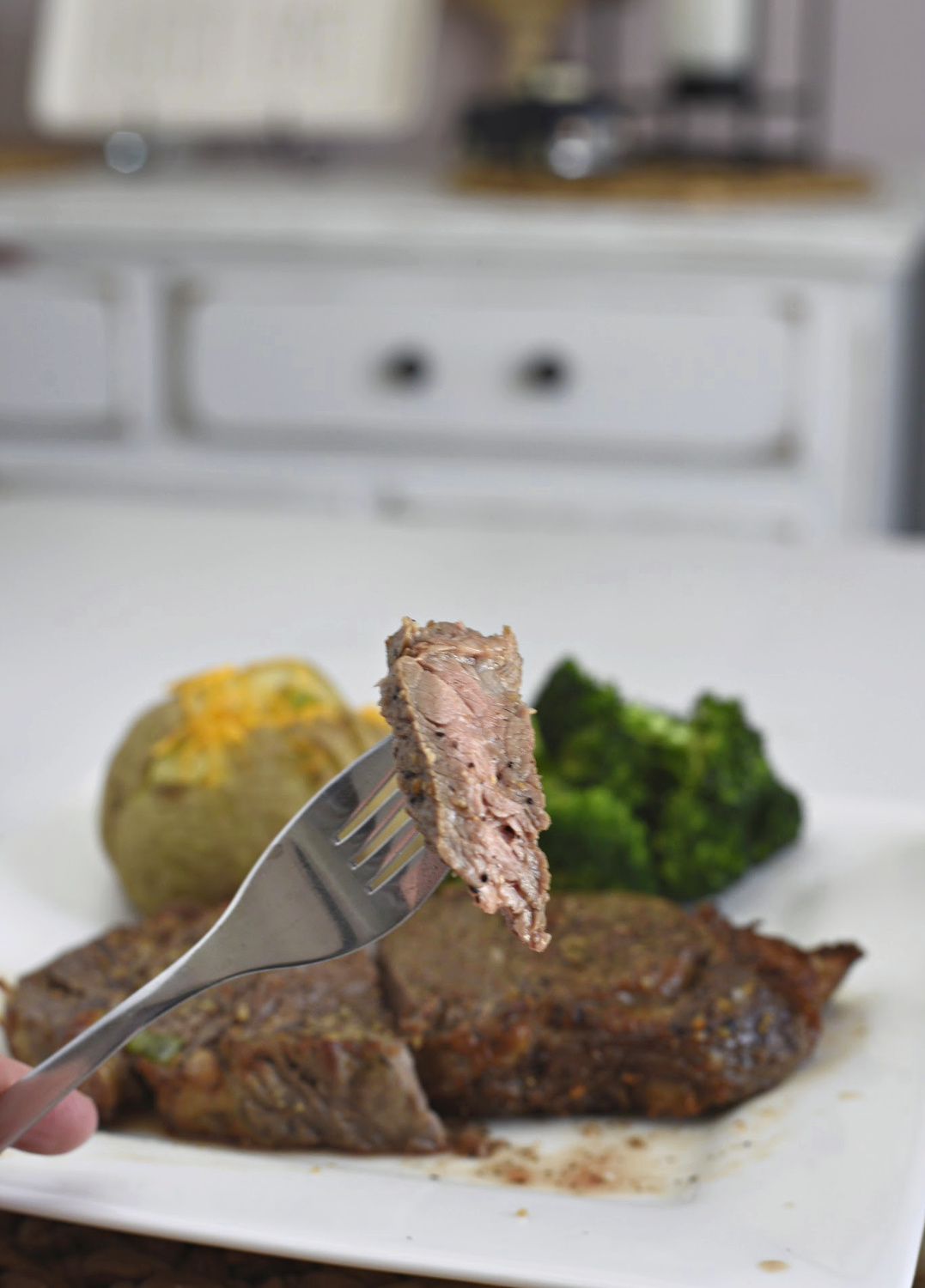 Air Fried Steak cooked to a medium temperature for 10 minutes in an air fryer.