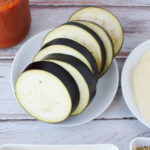 Slice eggplant parmesan into thick slices